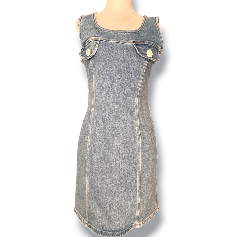 Vintage Guess USA Denim Mini Dress Oversized Buttons Indie Sleeze Classic Casual
